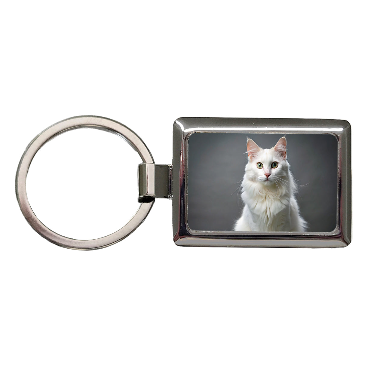 Turkish Angora Cat Photo Rectangle Metal Keychain