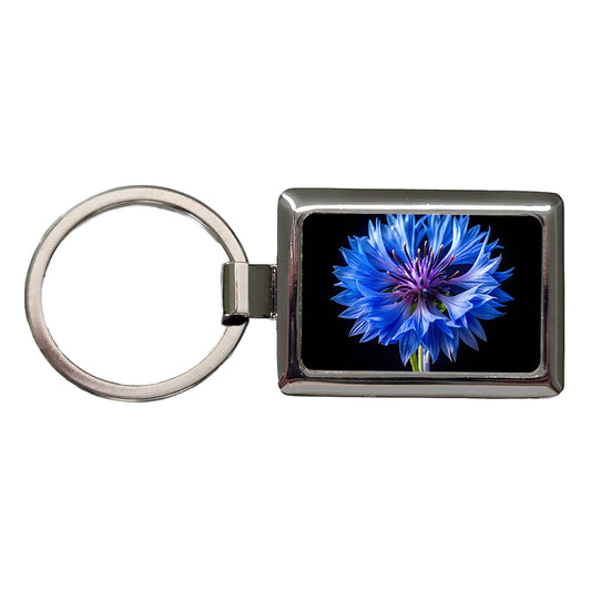 Blue Cornflower Photo Rectangle Metal Keychain