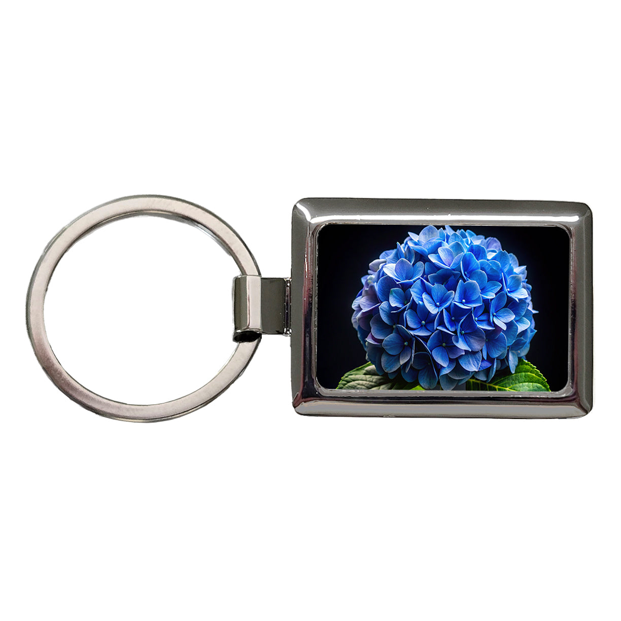 Blue Hydrangea Flower Photo Rectangle Metal Keychain