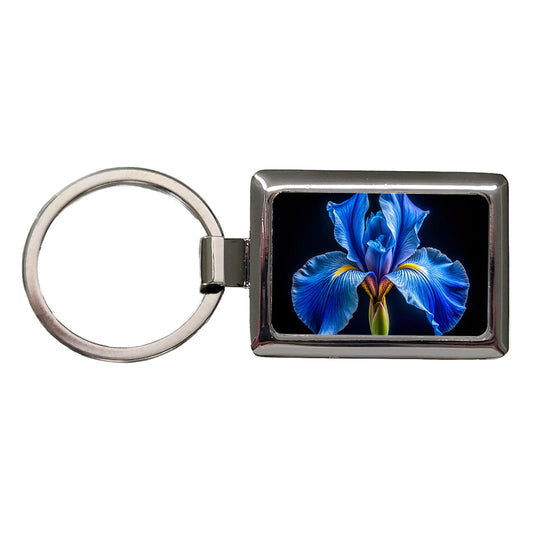 Blue Iris Flower Photo Rectangle Metal Keychain