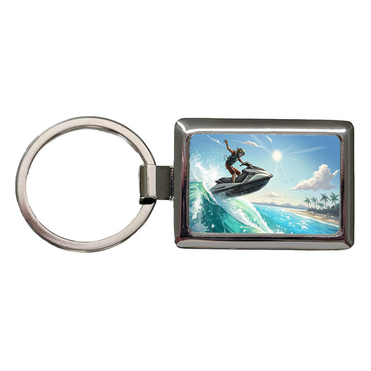 Jet Ski Skiing at Tropical Beach Rectangle Metal Keychain