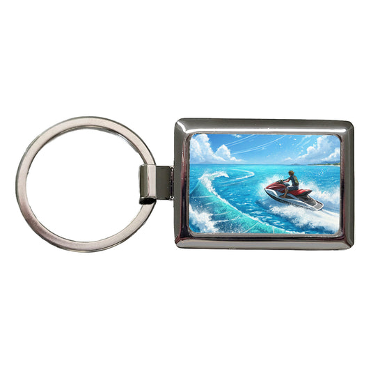Jet Ski Skiing On Vacation Rectangle Metal Keychain