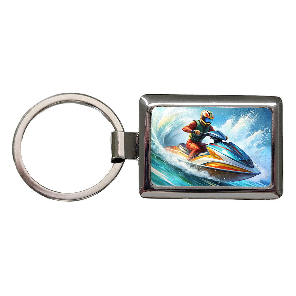 Jet Ski Skiing Racing Rectangle Metal Keychain