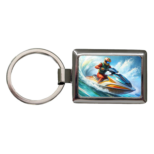 Jet Ski Skiing Racing Rectangle Metal Keychain