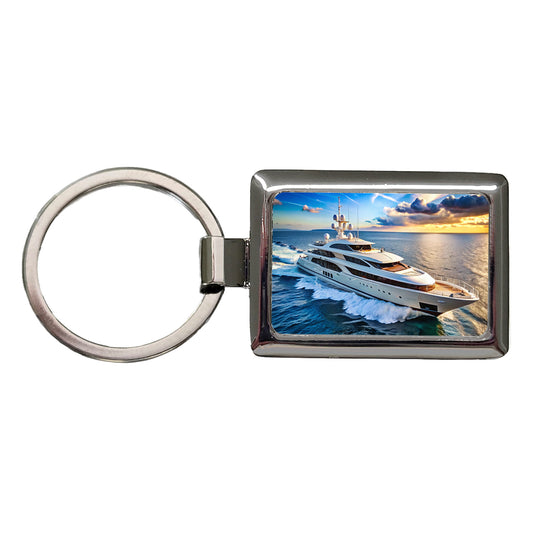 Luxury Yacht Ship At Sea Rectangle Metal Keychain