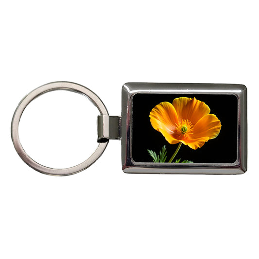 Orange California Poppy Flower Photo Rectangle Metal Keychain