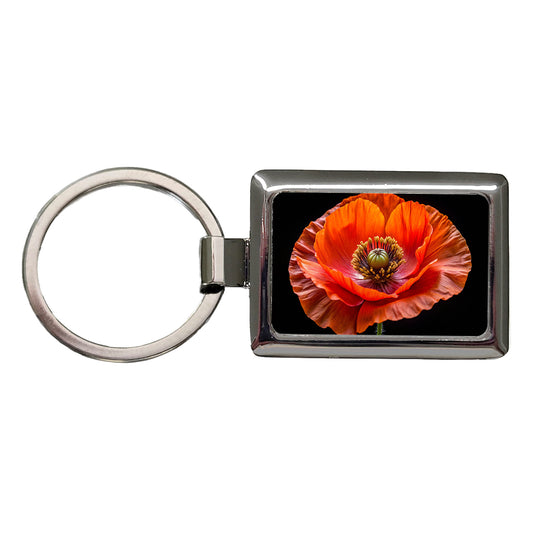 Orange Poppy Flower Photo Rectangle Metal Keychain