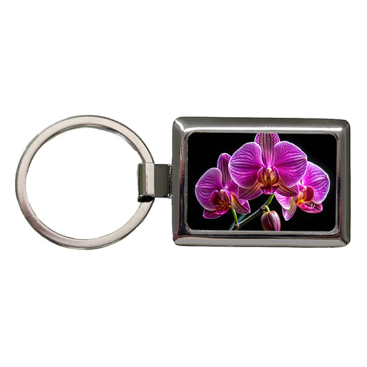 Orchid Flower Photo Rectangle Metal Keychain