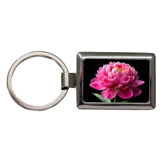 Peony Flower Photo Rectangle Metal Keychain