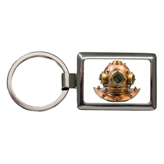 Retro Copper And Brass Diving Helmet Rectangle Metal Keychain