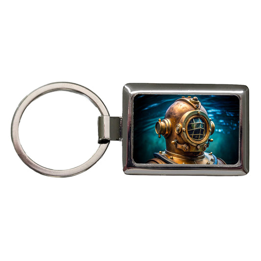 Retro Diving Helmet Suit Underwater Rectangle Metal Keychain