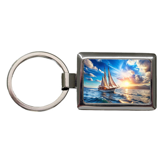 Sailboat On The Ocean Rectangle Metal Keychain