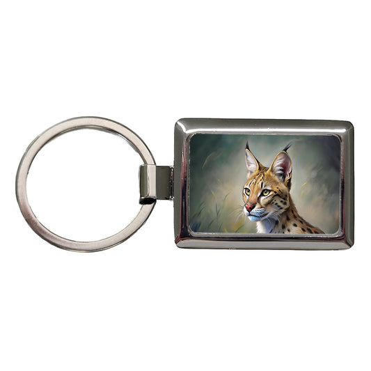 Serval Wild Cat Illustration Rectangle Metal Keychain