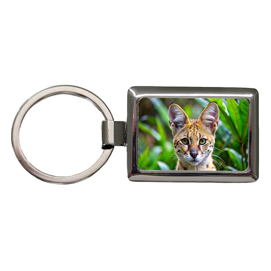 Serval Wild Cat Photo Rectangle Metal Keychain