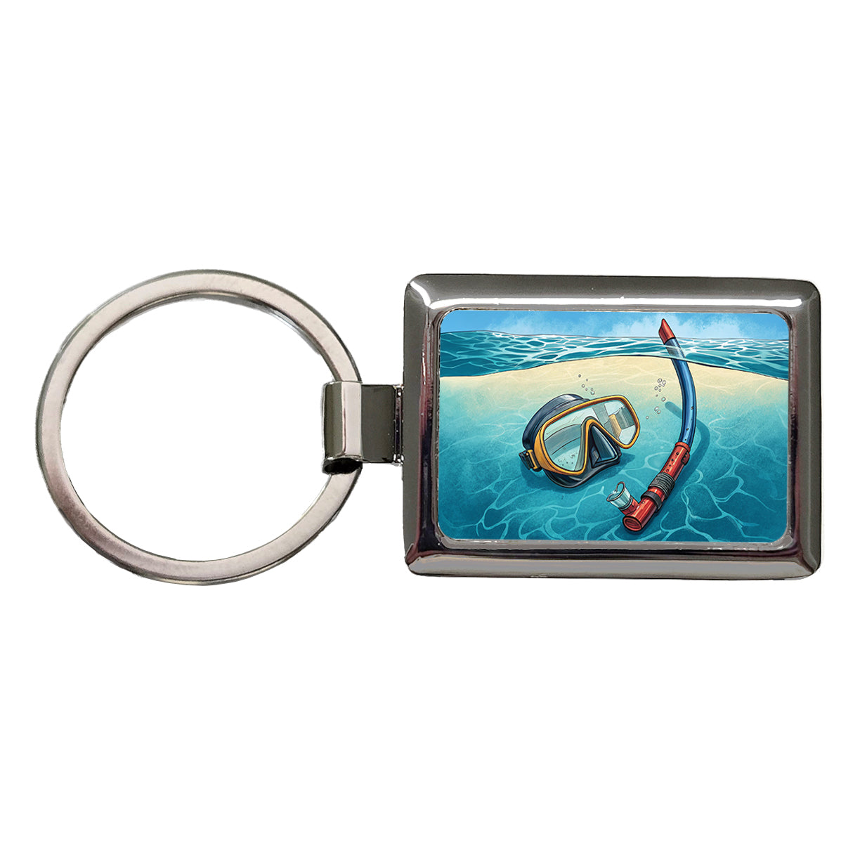 Snorkel And Mask on Beach Rectangle Metal Keychain