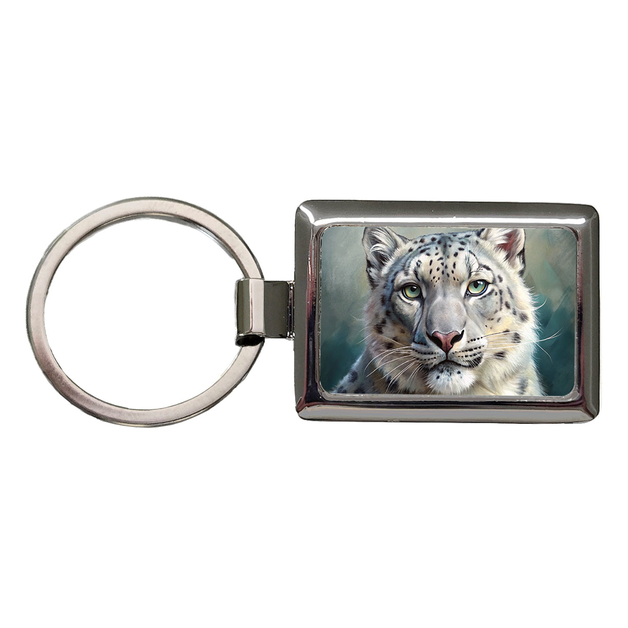 Snow Leopard Illustration Rectangle Metal Keychain