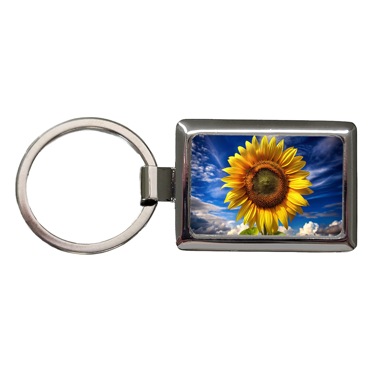 Sunflower Against a Deep Blue Sky Rectangle Metal Keychain