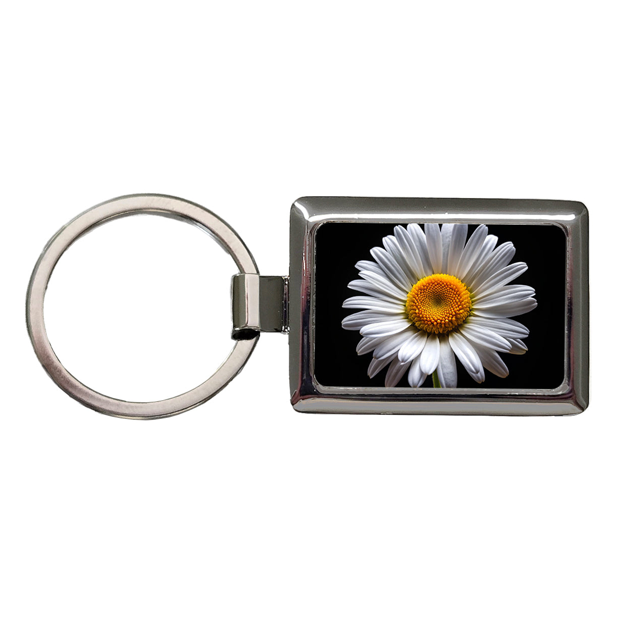 White Daisy Flower Photo Rectangle Metal Keychain