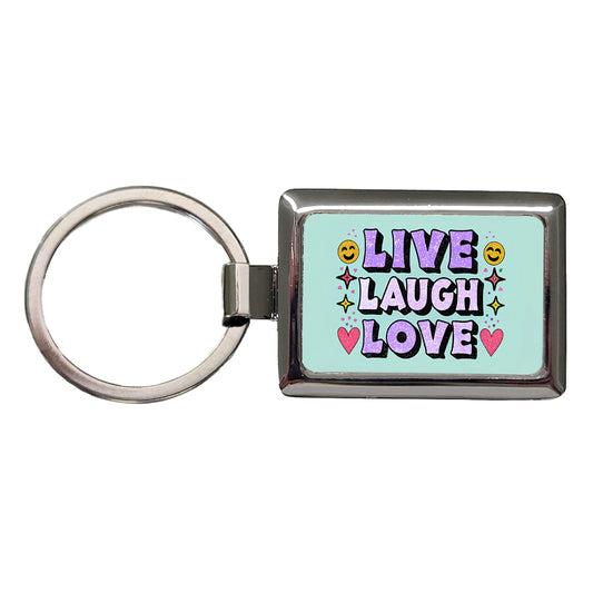 Live Laugh Love Funny Faces Hearts Rectangle Metal Keychain