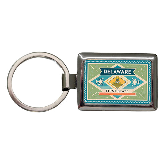 Delaware DE First State Travel Vacation Stamp Rectangle Metal Keychain