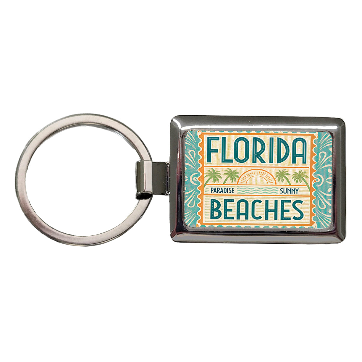 Florida FL Paradise Sunny Beaches State Travel Vacation Stamp Rectangle Metal Keychain