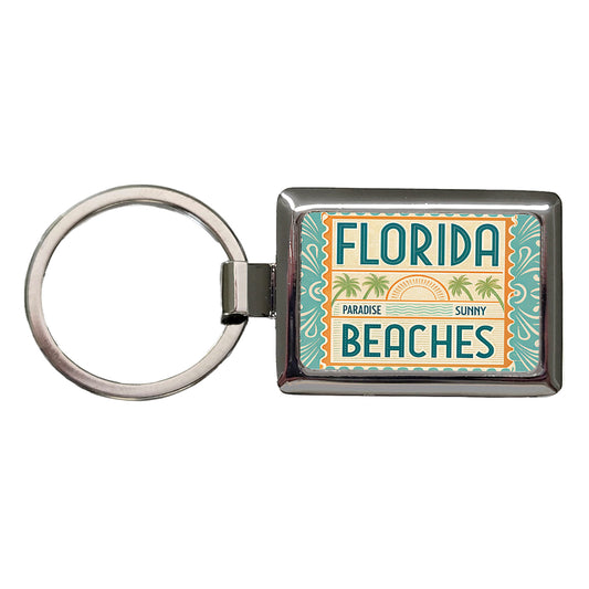 Florida FL Paradise Sunny Beaches State Travel Vacation Stamp Rectangle Metal Keychain