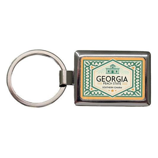 Georgia GA Peach State Travel Vacation Stamp Rectangle Metal Keychain