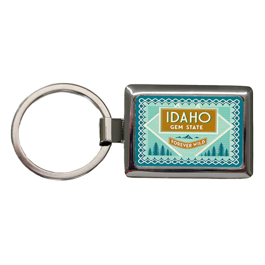 Idaho ID Gem State Forever Wild Travel Vacation Stamp Rectangle Metal Keychain
