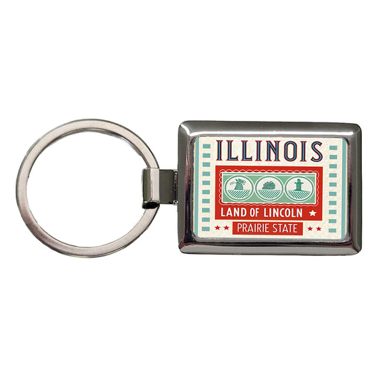 Illinois IL Land of Lincoln State Travel Vacation Stamp Rectangle Metal Keychain