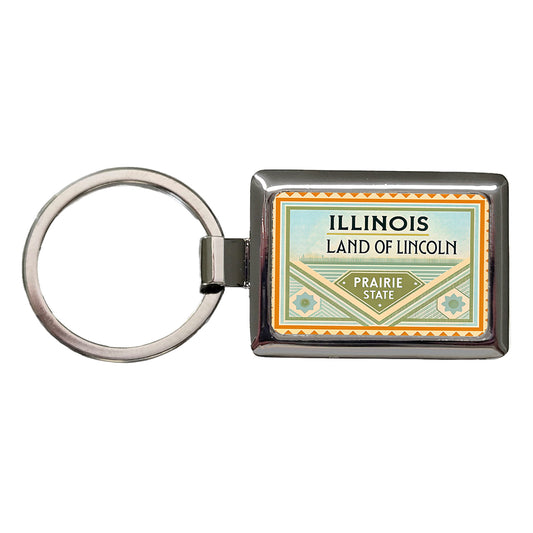 Illinois IL Prairie State Land of Lincoln Travel Vacation Stamp Rectangle Metal Keychain