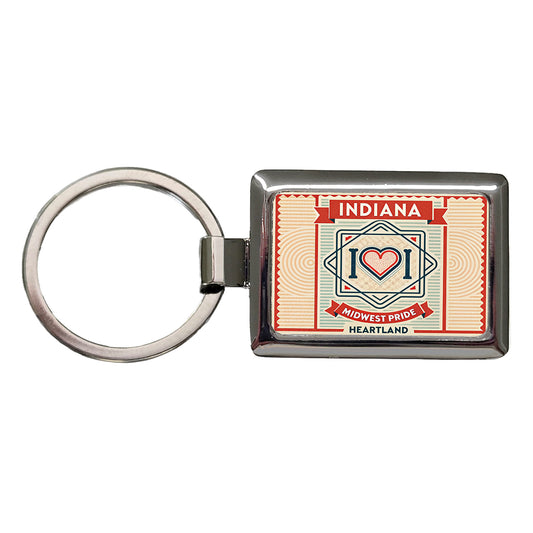Indiana IN Heartland State Travel Vacation Stamp Rectangle Metal Keychain