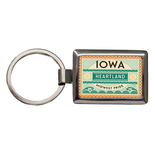 Iowa IA Heartland State Travel Vacation Stamp Rectangle Metal Keychain