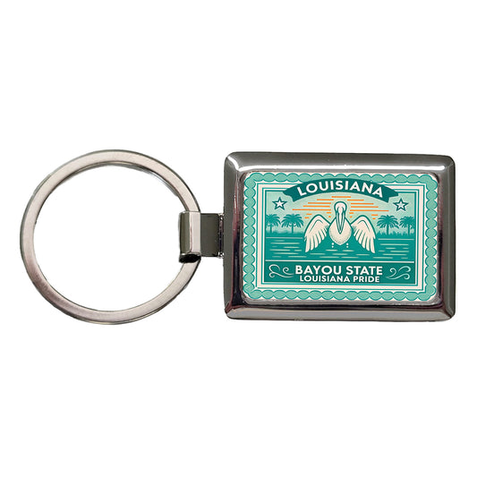 Louisiana LA Bayou State Travel Vacation Stamp Rectangle Metal Keychain