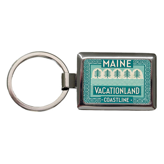 Maine ME Vacationland Coastline State Travel Vacation Stamp Rectangle Metal Keychain