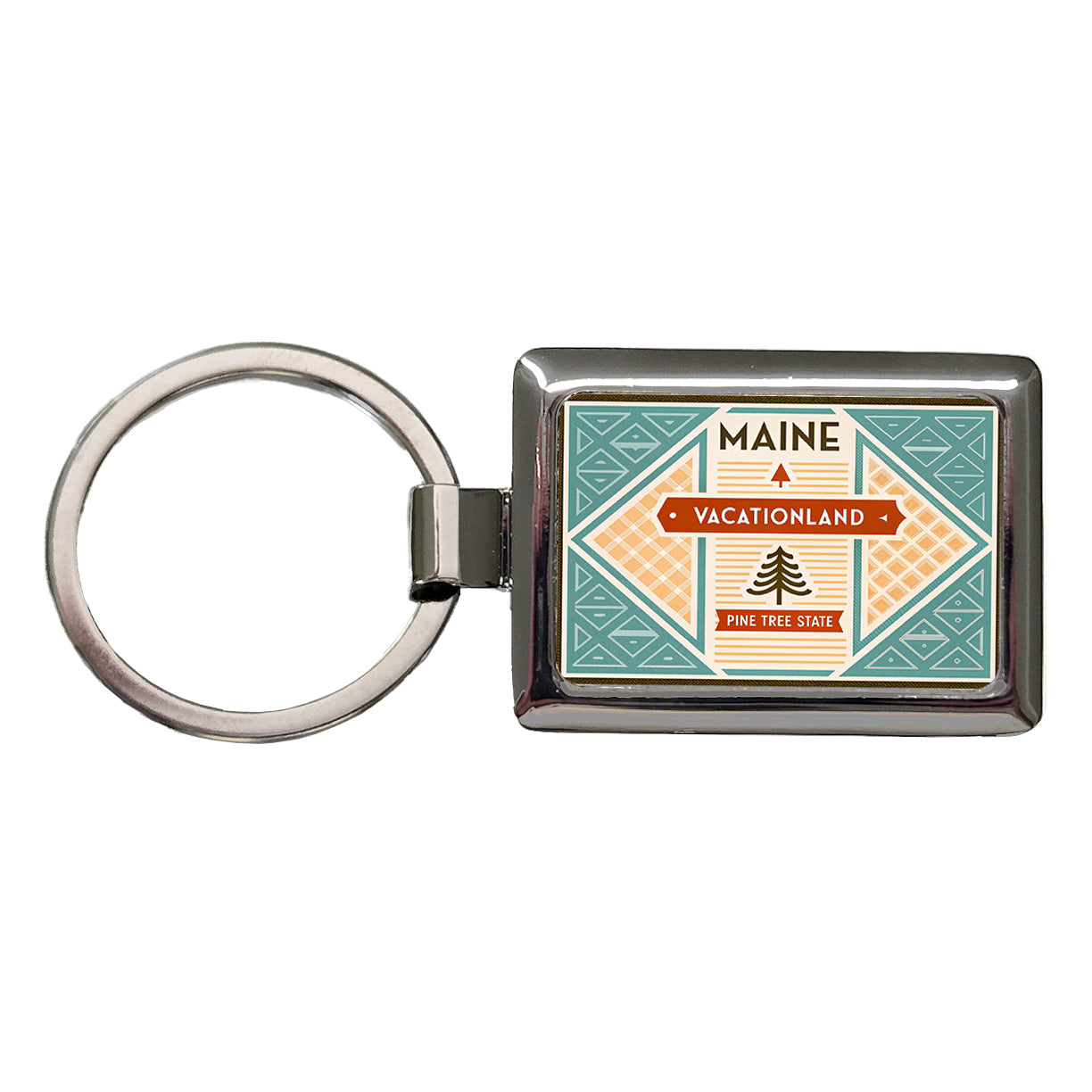 Maine ME Vacationland Pine Tree State Travel Vacation Stamp Rectangle Metal Keychain