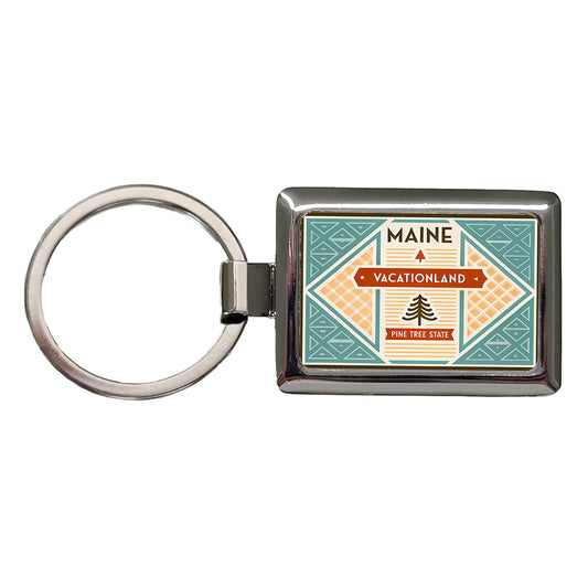 Maine ME Vacationland Pine Tree State Travel Vacation Stamp Rectangle Metal Keychain