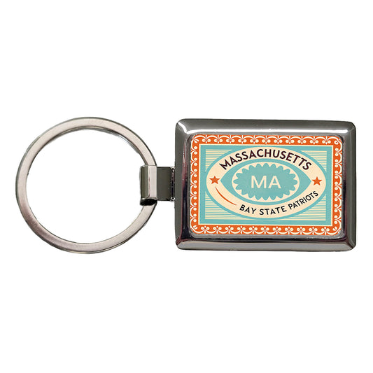 Massachusetts MA Bay State Patriots Travel Vacation Stamp Rectangle Metal Keychain