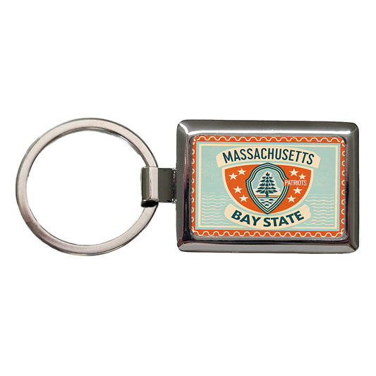 Massachusetts MA Bay State Travel Vacation Stamp Rectangle Metal Keychain