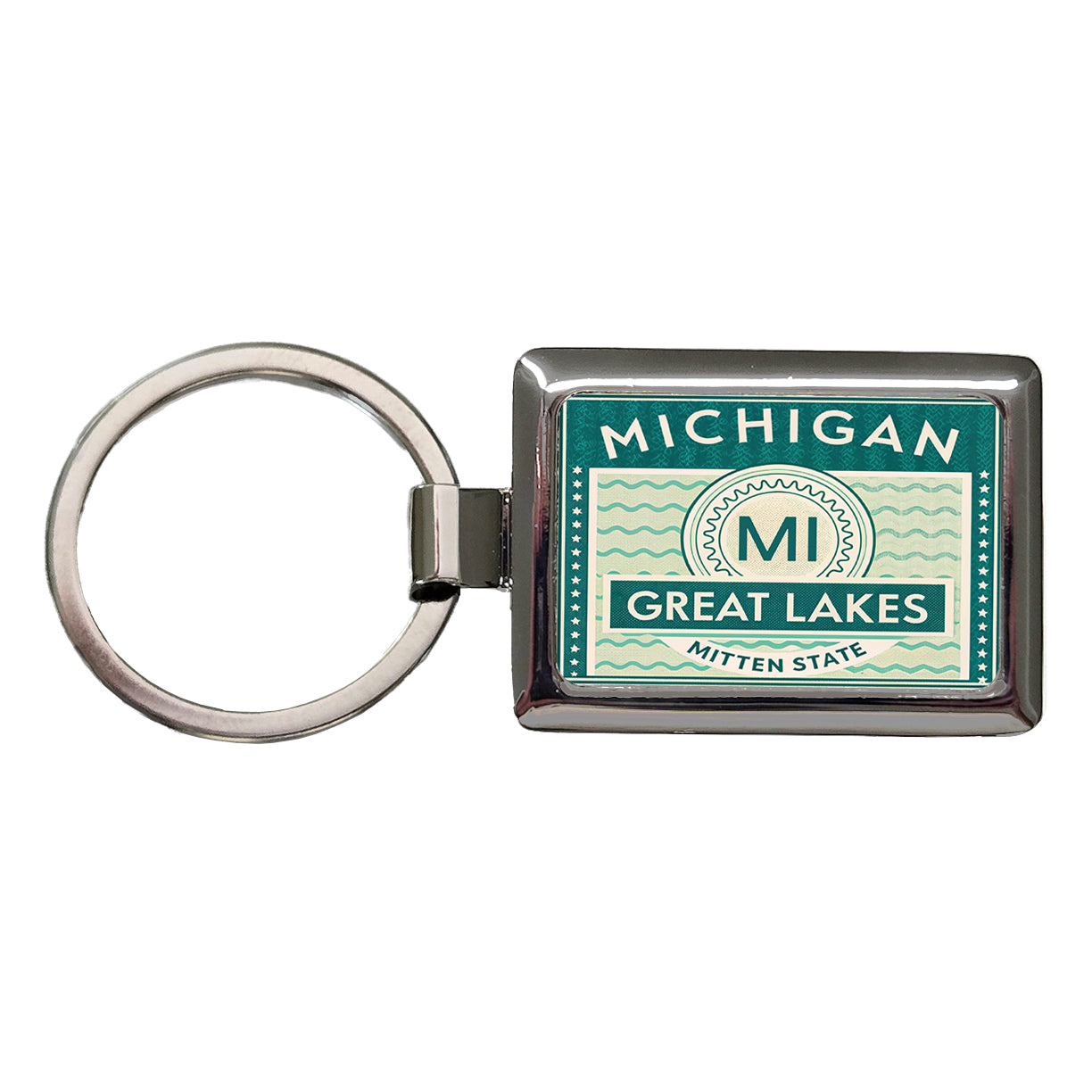 Michigan MI Great Lakes Mitten State Travel Vacation Stamp Rectangle Metal Keychain