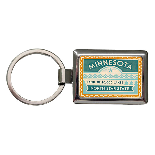 Minnesota MN North Star State Travel Vacation Stamp Rectangle Metal Keychain
