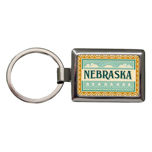 Nebraska NE State Travel Vacation Stamp Rectangle Metal Keychain
