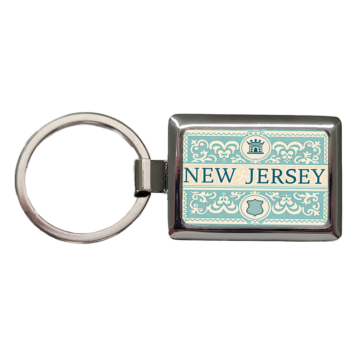 New Jersey NJ State Travel Vacation Stamp Rectangle Metal Keychain
