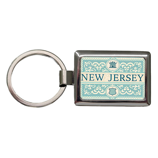 New Jersey NJ State Travel Vacation Stamp Rectangle Metal Keychain