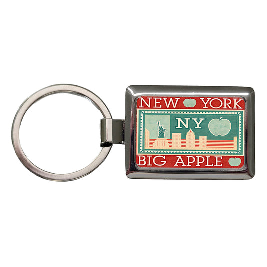 New York NY Big Apple State Travel Vacation Stamp Rectangle Metal Keychain