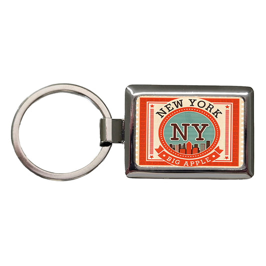 New York NY State Big Apple City Travel Vacation Stamp Rectangle Metal Keychain