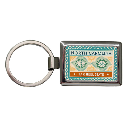 North Carolina NC Tar Heel State Travel Vacation Stamp Rectangle Metal Keychain