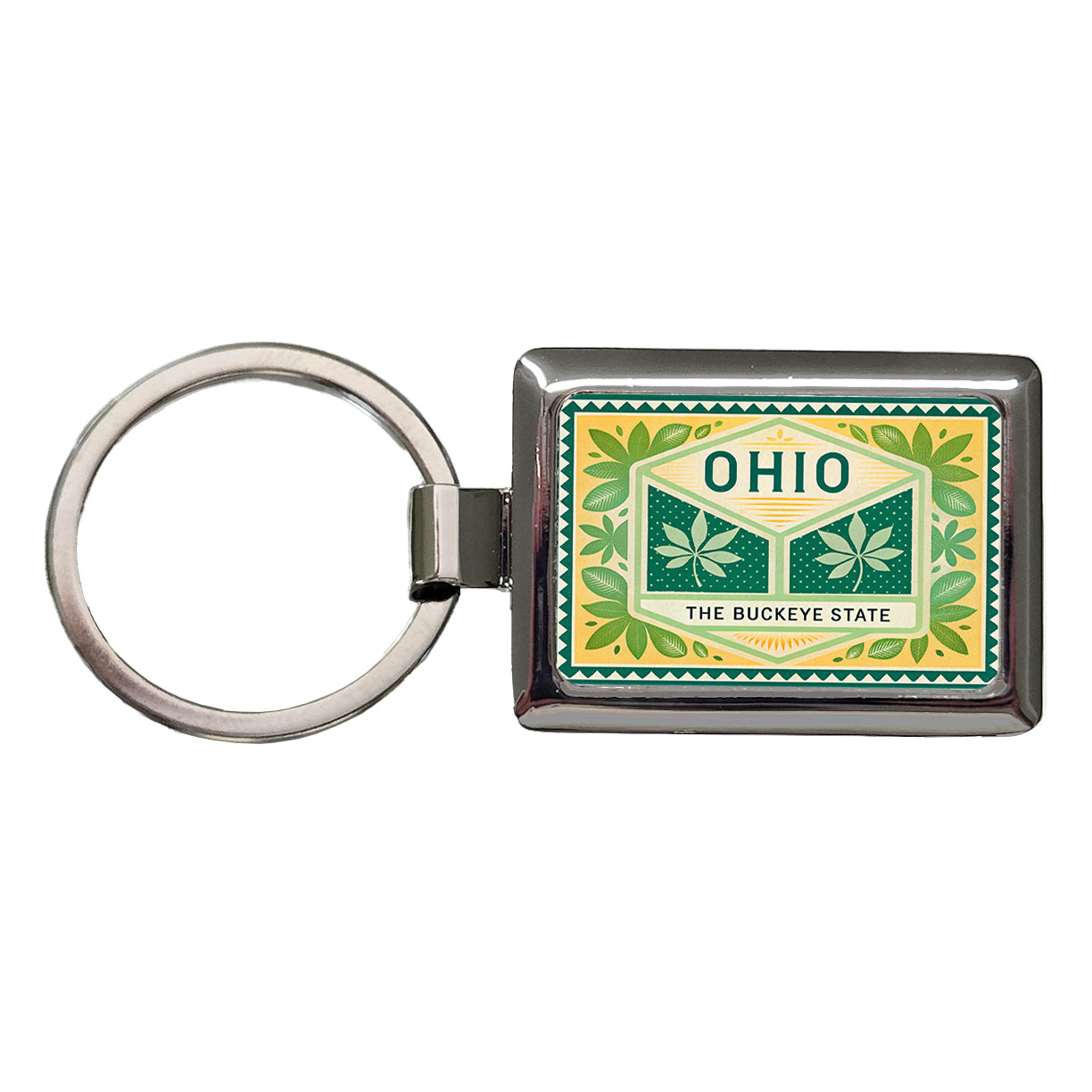 Ohio OH The Buckeye State Travel Vacation Stamp Rectangle Metal Keychain