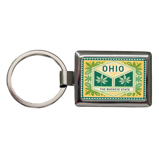 Ohio OH The Buckeye State Travel Vacation Stamp Rectangle Metal Keychain