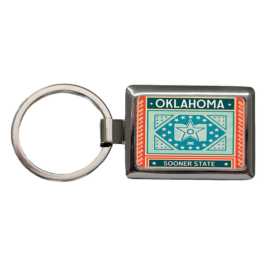 Oklahoma OK Sooner State Travel Vacation Stamp Rectangle Metal Keychain