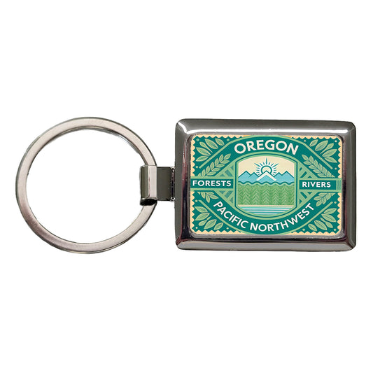 Oregon OR Pacific Northwest State Travel Vacation Stamp Rectangle Metal Keychain